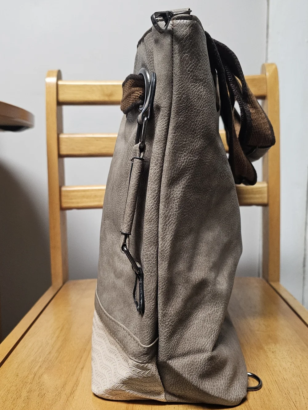 Classic Gray Tan Large Tote Bag Travel Neutral CarryOn Shoulder Bag Oversized